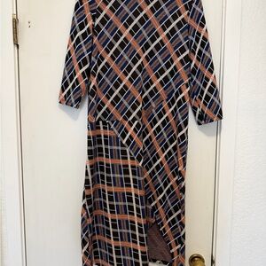 Zara Geometric Long Sleeve Dress - Black, Blue, Orange